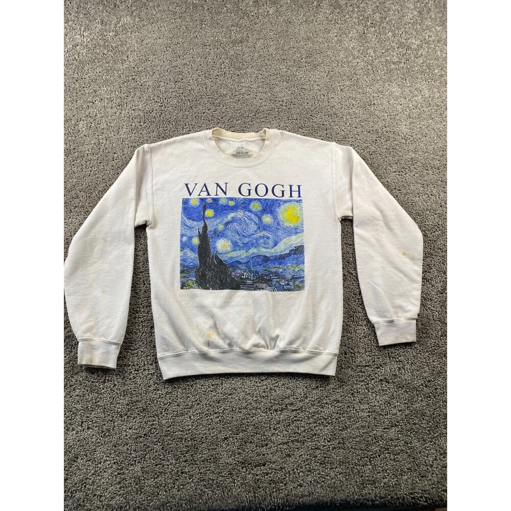 Van Gogh Sweatshirt Mens Small Starry Night Crewneck Pullover Long Sleeve